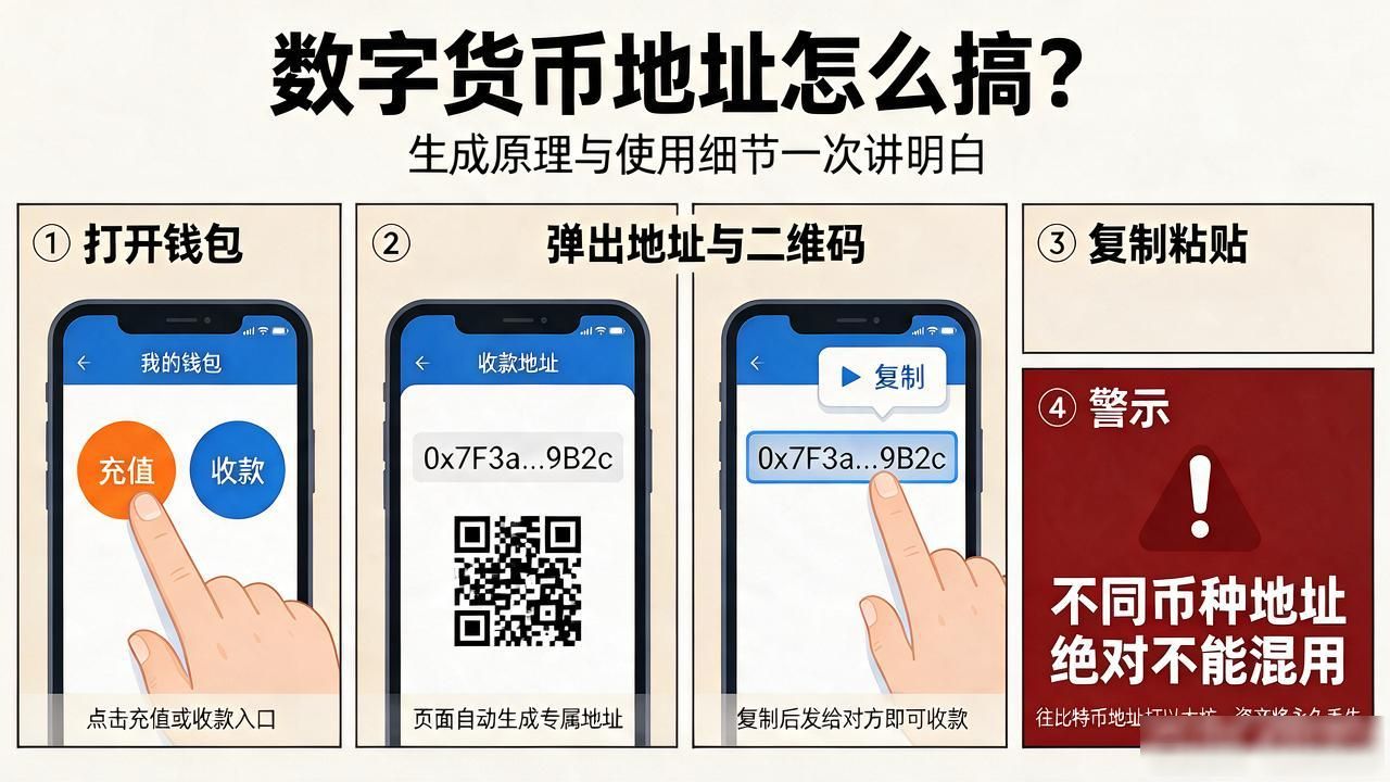 数字货币地址怎么搞的_数字货币地址生成原理与私钥公钥关系_不同币种地址混用风险及注意事项